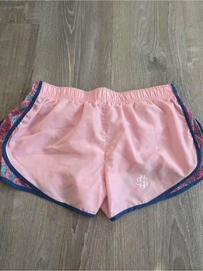 Simply Southern Pink Athletic Shorts with Navy Trim
